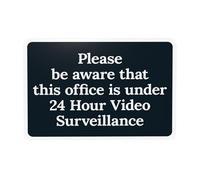 Señal de advertencia de videovigilancia con texto en inglés "Please Be Aware That This Office Is Under 24 Hours", letreros de metal de seguridad de oficina para el hogar, negocios, exteriores