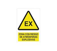 Señal de advertencia de zona con riesgo de atmósferas explosivas. Tamaño y material a elegir.