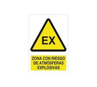 Señal de advertencia de zona con riesgo de atmósferas explosivas. Tamaño y material a elegir.
