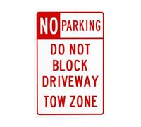 Señal de advertencia de zona de remolque con texto en inglés "No Parking Sign" (No Parking, Do Not Block Driveway), señal de advertencia de zona de remolque, letreros metálicos de seguridad de