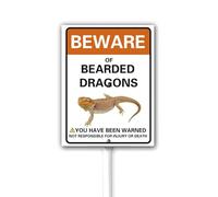 Señal de advertencia divertida con texto en inglés "Beware of Bearded Dragon Not Responsible for Injury or Death Farm Yard Sign with Stake 17 x 22 cm