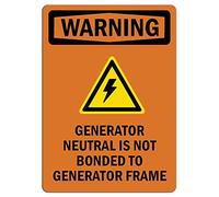 Señal de advertencia: el generador neutro no está unido con etiqueta de símbolo, calcomanía de tienda minorista que se adhiere a cualquier superficie de 8 pulgadas