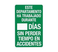 Señal de advertencia española con texto en inglés "This Department Has Worked Days Without A Lost Time Accident", letreros de metal de seguridad de construcción para negocios, hogar, calle, pared
