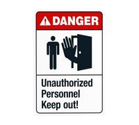 Señal de advertencia gráfica con texto en inglés "Danger Unauthorized Personnel Keep Out With - Do Not Enter Security Metal Signs for Business Home Outdoor Indoor Street Wall Safety Precaution Custom