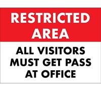 Señal De Advertencia Los Visitantes del Área Restringida Deben Obtener Un Pase Duradero Cartel De Metal Protección UV Placa De La Pared Póster para Oficina Sala De Estar Decoración 20X30Cm