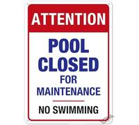 Señal de advertencia para reglas de piscina, piscina cerrada para mantenimiento, señal de seguridad para piscina, 8 x 12 pulgadas, letreros de aluminio de metal