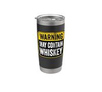 Señal de advertencia puede contener whisky, divertida precaución de cumpleaños Vaso térmico de acero inoxidable de doble pared