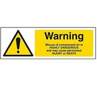 Señal de advertencia VSafety 63049AX-S con texto «Warning Compressed Air Danger Of Death»; autoadhesivo de 300 x 100 mm (negro y amarillo)