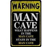 Señal de advertencia What Happens In The Man Cave Stays In The Man Cave Letrero de metal para decoración de cueva de hombre, para bar, pub, cafetería, cocina, 8 x 12 pulgadas