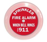 Señal de alarma de aspersor de incendios de 7 pulgadas, redondo, con texto en inglés "Sprinkler Fire Alarm, When Bell Rings Dial 2,313.9 cm | Ajuste universal para campanas de alarma de incendios de 6