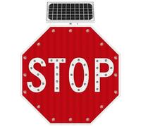 Señal de alto con LED intermitente y energía solar Marco octogonal de aluminio resistente Señal de advertencia de tráfico reflectante(Always on,30in)