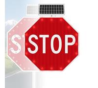 SeñAl De Alto Intermitente Led,Advertencia De TráFico Octogonal Solar Estacionar Con PelíCula Reflectante, SeñAl De Alto Solar, Para Obras En ConstruccióN Y Autopistas(32in)