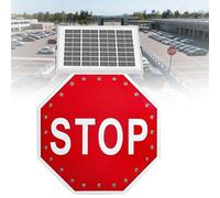 Señal de alto intermitente LED con energía solar Señal de advertencia de tráfico octogonal reflectante de aluminio Para autopistas vías férreas calles(Always on,24in)