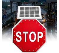 Señal de alto intermitente LED con energía solar Señal reflectante octogonal de advertencia vial de 24 pulgadas para obras viales(Always on,24in)