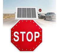 Señal de alto intermitente LED de 30" con energía solar Señal reflectante de advertencia de tráfico para cruces obras viales autopistas(Always on,30in)