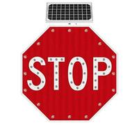 Señal de alto LED intermitente con energía solar de 61cm/76cm Octágono de aluminio Superficie reflectante de grado industrial Advertencias de seguridad vial(Always on,24")