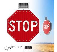 Señal de alto LED intermitente de 24"/30" Señales octogonales de aluminio de alta resistencia con energía solar IP65 resistente a la intemperie Para calles carreteras(Always on,30inch)