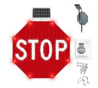 Señal de alto LED intermitente de 24" con energía solar Señal de tráfico octagonal de aluminio Advertencia para tráfico en estacionamientos(Always on)