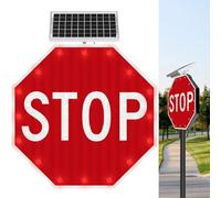 Señal de alto LED intermitente de 81 cm con energía solar Señal de tráfico octagonal de aluminio Película reflectante de alta resistencia de grado industr(Always on)