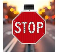 Señal de alto LED solar de 24" Señal de tráfico reflectante intermitente de aluminio para intersecciones de calles(Always on)