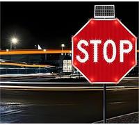 Señal de alto roja intermitente LED de 30" con energía solar A prueba de agua IP65 Señal reflectante de advertencia de tráfico para seguridad vial(Always on)