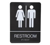 Señal de Baño Braille, Acero Inoxidable Negro, Señalización de Baño Autoadhesiva para Hombres y Mujeres de 7,9x5,9 Pulgadas, Señal de Baño Braille Personalizada con Letras