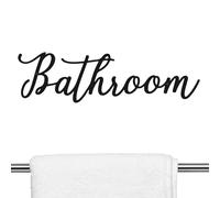 Señal de baño de granja - Arte de palabra de metal de metal para decoración del hogar rústico | Letras negras vintage Signo de puerta de baño, decoración mínima de guión para en