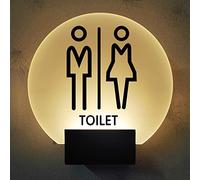 Señal de baño, Letrero de baño redondo 8 pulgadas con luz LED, acrílico, base metal(B)