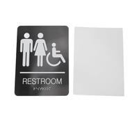 Señal de baño para personas con discapacidad en Braille, señal de aseo en acero inoxidable con texto en relieve y Braille de grado 2, señal autoadhesiva conforme a la ADA para