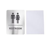 Señal de baño para personas con discapacidad en Braille, señal de aseo unisex con letras en relieve y Braille, acero inoxidable cepillado autoadhesivo de 8 x 6 pulgadas para