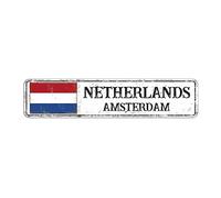 Señal de bienvenida de Amsterdam, signo de calle de la ciudad de Ámsterdam, letrero retro de aluminio de los Países Bajos, decoración de pared de cartel de metal vintage de la capital, 10 x 45 cm