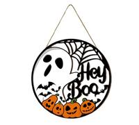 Señal de bienvenida para puerta de entrada - cartel de puerta principal | Ghost Pumpkin Fiding Door Grough, Spider Web Round Halloween Ghirth Decorations for Home Mantle sala de estar entrante Apartme