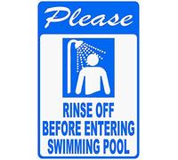 Señal de carretera de aluminio con texto en inglés "Please Rinse Off Before Entering Swimming Pool Rules Pools Shower Warning Sign Indoor and Outdoor 8 x 12 pulgadas