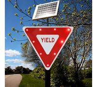 Señal de Ceder el Paso Intermitente LED Solar 28", Señales de Ceder el Paso Parpadeantes LED con Energía Solar, Señal de Advertencia Vial con Luz Iluminada de Aluminio, Impermeable IP65