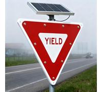 Señal de Ceder el Paso Intermitente LED Solar, Señal de Tráfico de Aluminio 28" con Película Reflectante Grado Ingeniero, Luz de Advertencia Parpadeante para la Seguridad Vial