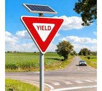 Señal de Ceder el Paso LED Solar 28", Señal de Ceder el Paso Intermitente de Advertencia Solar LED, Señal de Advertencia Vial, Película Reflectante Grado Ingeniero, Impermeable IP65