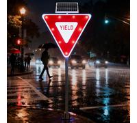 Señal de Ceder el Paso Reflectante Parpadeante LED Solar, Señales de Tráfico Triangulares de Aluminio 28'', Señales de Tráfico de Advertencia, Película Reflectante Grado Ingeniero