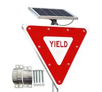 Señal de Ceder el Paso Solar con Marco de Metal Antioxido, Señal de Tráfico de Aluminio 28" LED Intermitente, Impermeable IP65 & Reflectante Grado Ingeniero para Uso a Largo Plazo