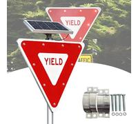 Señal de Ceder el Paso Solar para Carreteras Estacionamientos y Zonas Escolares, 28" Triángulo Señal de Advertencia Intermitente LED,Construcción de Aluminio Impermeable IP65 con Accesorios de Montaje