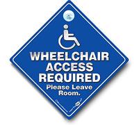 Señal de coche con texto en inglés "Wheelchair Access Required Please Leave Room", letrero de coche con discapacidad, letrero de vehículo de advertencia de discapacidad, letrero de usuario de silla de