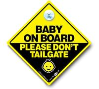 Señal de coche con ventosa, con texto en inglés «Baby on Board Please Don't Tailgate»