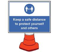 Señal de cono Keep a Safe Distance 600 x 450 mm (cono no incluido)