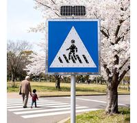 Señal de cruce de peatones con energía solar, LED de alta visibilidad, señal de advertencia de tráfico reflectante con accesorios de montaje, dispositivo de seguridad vial de 24 pulgadas