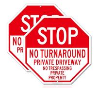 Señal de entrada privada Stop No Turn Around Private Driveway, No Trespassing Private Property, paquete de 2 de 12 x 12 pulgadas, aluminio reflectante de grado ingeniero, resistente a la decoloración,
