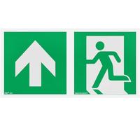 Señal de escape vía de escape/salida de emergencia. DIN EN ISO 7010, placa de plástico fotoluminiscente, placa de PVC con cinta de espuma especial de montada en la parte posterior, DIN675