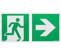 Señal de escape vía de escape/salida de emergencia. DIN EN ISO 7010, placa de plástico fotoluminiscente, placa de PVC con cinta de espuma especial de montada en la parte posterior, DIN675