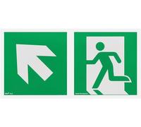 Señal de escape vía de escape/salida de emergencia. DIN EN ISO 7010, placa de plástico fotoluminiscente, placa de PVC con cinta de espuma especial de montada en la parte posterior, DIN675