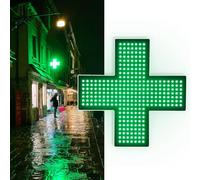 Señal de farmacia LED cruz, 48 x 48 cm, color verde, para decoración de pared en tiendas, oficinas y escaparates, 3 modos de trabajo