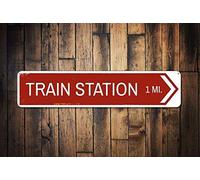 Señal de flecha direccional de estación de tren de 4 x 16 pulgadas, letrero personalizado de número de kilometraje, señal de distancia, señal de destino de metal para calle