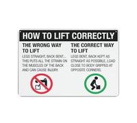 Señal de «How To Lift Correctly», lámina de aluminio inoxidable de grado 8 x 12, resistente a la intemperie, impermeable, fácil de montar